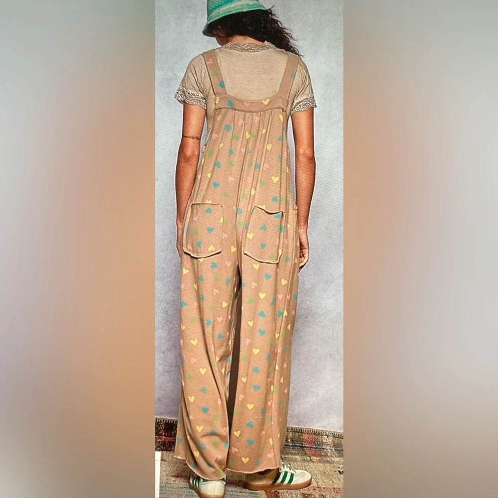 POL Beige Heart-Print Wide-Leg Jumpsuit - Picture 3 of 3